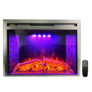 33 inch Electric Fireplace Insert, Heater with Overheating Protection, Tempered Glass, Recessed Mounted with Fire Crackling Sound, Remote Control, 750/1500W, Black