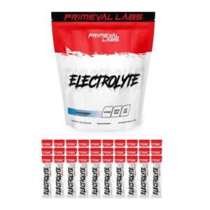 primeval labs electrolyte powder packets - on the go powder packets | sugar free | no calories | electrolyte drink mix | hydration | easy open single-serving | 30 stick (strawberry banana)