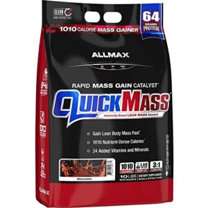allmax quickmass, chocolate - 10 lb - rapid mass gain catalyst - up to 64 grams of protein per serving - 3:1 carb to protein ratio - zero trans fat - up to 70 servings