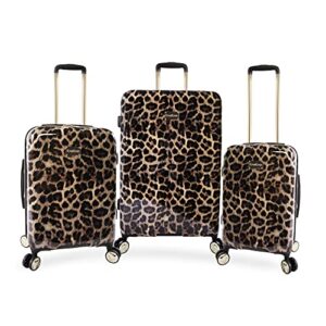 bebe women's adriana spinner luggage, leopard, 3pc set (21" 25" 29")