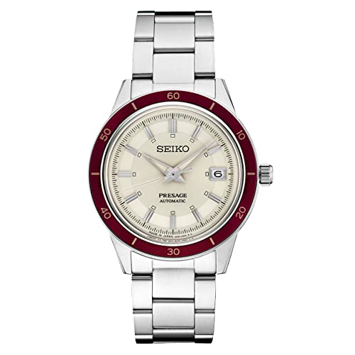 SEIKO Presage Style 60's Collection Stainless Steel Ruby Bezel Automatic Watch SRPH93, Silver