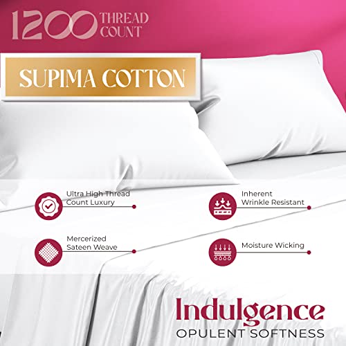 Mayfair Linen 5-Star Hotel Quality 1200 Thread Count 100% Supima Cotton Sheets for Queen Size Bed, 4 Pc Bright White Premium Cotton Sheet Set, Sateen Weave with Elasticized Deep Pocket