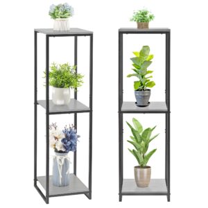 JEPRECO 46" Tall Plant Stand Indoor, 3-Tier Modern Plant Shelf, Corner Flower Pot Holder Organizer for Living Room Balcony Patio Garden (Oak Grey)