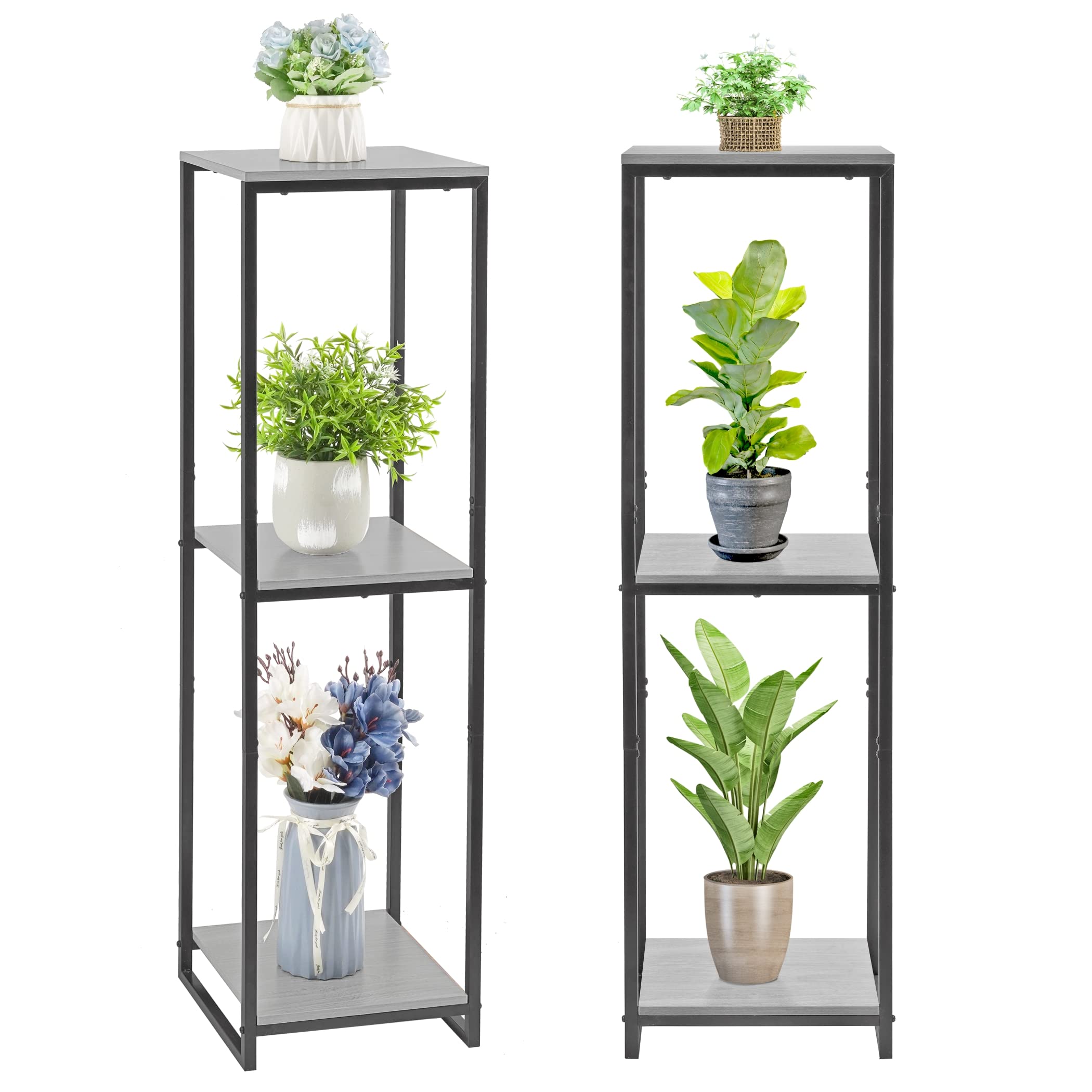 JEPRECO 46" Tall Plant Stand Indoor, 3-Tier Modern Plant Shelf, Corner Flower Pot Holder Organizer for Living Room Balcony Patio Garden (Oak Grey)