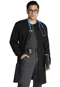 cherokee men & women scrubs lab coat workwear professionals 40" snap front plus size ww361, 3xl, black