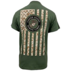armed forces gear men's us marines camo flag t-shirt - official licensed united states marine corps shirts for men (od green, large)
