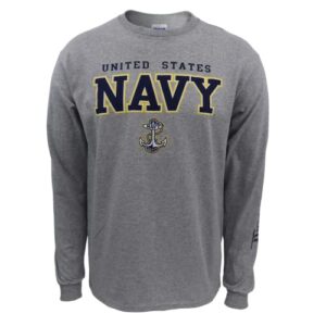 armed forces gear men's navy block long sleeve t-shirt - official licensed united states navy shirts for men (grey, large)