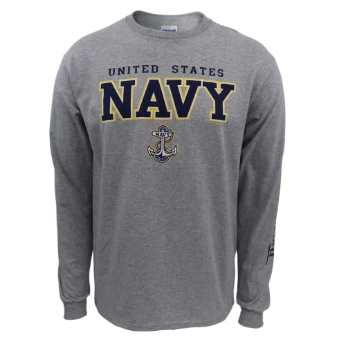 Armed Forces Gear Men's Navy Block Long Sleeve T-Shirt - Official Licensed United States Navy Shirts for Men (Grey, Large)