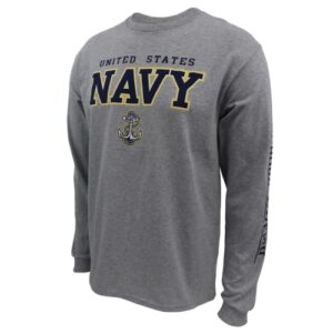 Armed Forces Gear Men's Navy Block Long Sleeve T-Shirt - Official Licensed United States Navy Shirts for Men (Grey, Large)