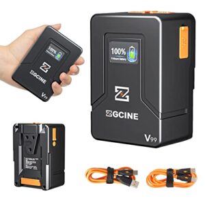 zgcine zg-v99 v2 upgraded version mini v-mount battery 99wh (14.8v 6800mah), support pd usb-c charger with d-tap bp usb-c usb-a output for bmpcc 4k 6k pro, zcam, canon eos r5c, sony fx3