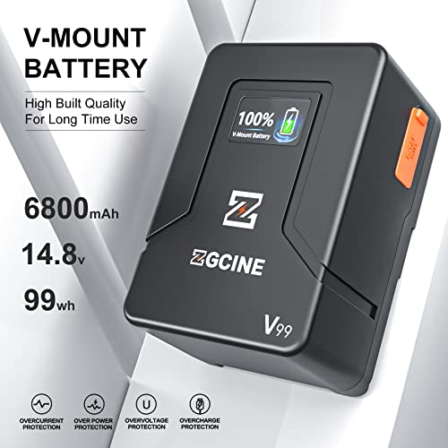 ZGCINE ZG-V99 V2 Upgraded Version Mini V-Mount Battery 99Wh (14.8V 6800mAh), Support PD USB-C Charger with D-TAP BP USB-C USB-A Output for BMPCC 4K 6K Pro, ZCAM, Canon EOS R5C, Sony FX3