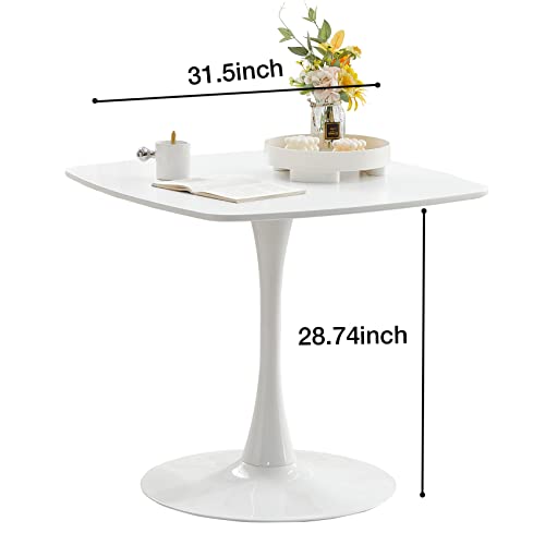 ATSNOW 31.5 in White Square Pedestal Tulip Table, Mid Century Modern Dining Table for Small Spaces