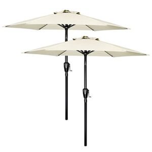 simple deluxe 2 pack 9' patio outdoor table market yard umbrella with push button tilt/crank, 8 sturdy ribs for garden, deck, backyard, pool, beige 2pack