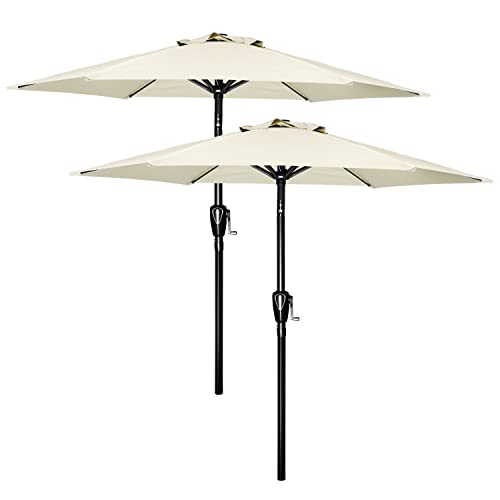 Simple Deluxe 2 Pack 9' Patio Outdoor Table Market Yard Umbrella with Push Button Tilt/Crank, 8 Sturdy Ribs for Garden, Deck, Backyard, Pool, Beige 2Pack