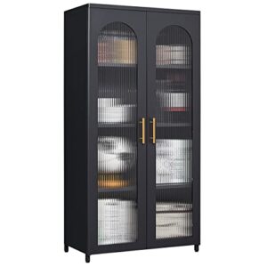 zonleson storage cabinet with glass doors,accent cabinet for living room,hallway and kitchen,sideboard buffet cabinet with glass doors,black metal cabinet (talldoor-2)