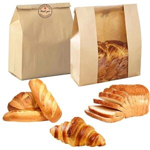 paper bread bags for homemade bread sourdough bread bags large paper bakery bag with window for baked food packaging storage,label seal sticker included pack of 25(13.7x8.2x3.5 inch)