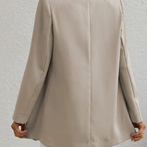 Lueluoye Women's Casual Blazers Long Sleeve Open Front Gold Button Work Office Blazer Jackets with Pockets Khaki M