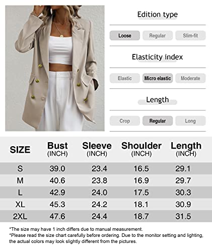 Lueluoye Women's Casual Blazers Long Sleeve Open Front Gold Button Work Office Blazer Jackets with Pockets Khaki M