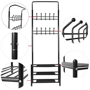 DSFEOIGY Black Shoe Rack Standing Hanging Clothes Home Bedroom Hanger Metal Shoe and Hat Rack Storage Rack