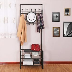 DSFEOIGY Black Shoe Rack Standing Hanging Clothes Home Bedroom Hanger Metal Shoe and Hat Rack Storage Rack
