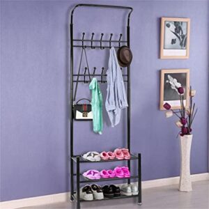 DSFEOIGY Black Shoe Rack Standing Hanging Clothes Home Bedroom Hanger Metal Shoe and Hat Rack Storage Rack