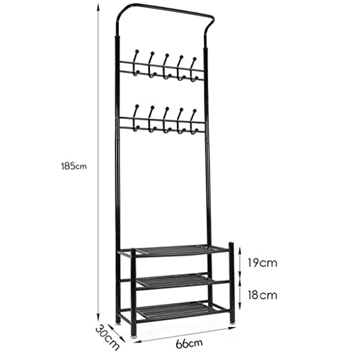 DSFEOIGY Black Shoe Rack Standing Hanging Clothes Home Bedroom Hanger Metal Shoe and Hat Rack Storage Rack