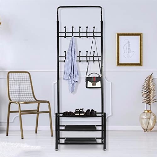 DSFEOIGY Black Shoe Rack Standing Hanging Clothes Home Bedroom Hanger Metal Shoe and Hat Rack Storage Rack