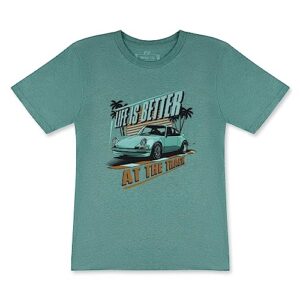 men’s vintage retro porsche racing t-shirt - life is better at the track (large) surf green