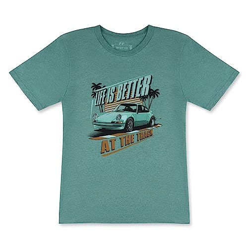 Men’s Vintage Retro Porsche Racing T-Shirt - Life is Better at The Track (Large) Surf Green