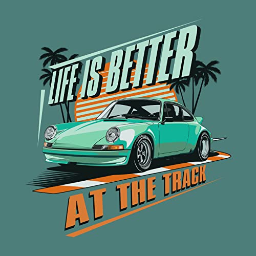 Men’s Vintage Retro Porsche Racing T-Shirt - Life is Better at The Track (Large) Surf Green