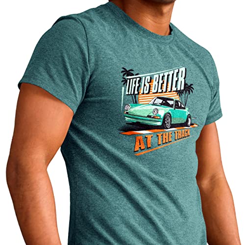 Men’s Vintage Retro Porsche Racing T-Shirt - Life is Better at The Track (Large) Surf Green