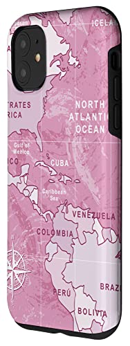 iPhone 11 Pink World Map Ocean America Case