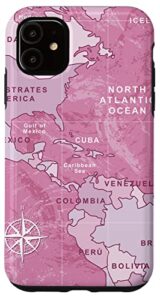 iphone 11 pink world map ocean america case