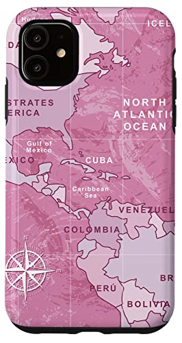 iPhone 11 Pink World Map Ocean America Case