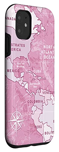 iPhone 11 Pink World Map Ocean America Case