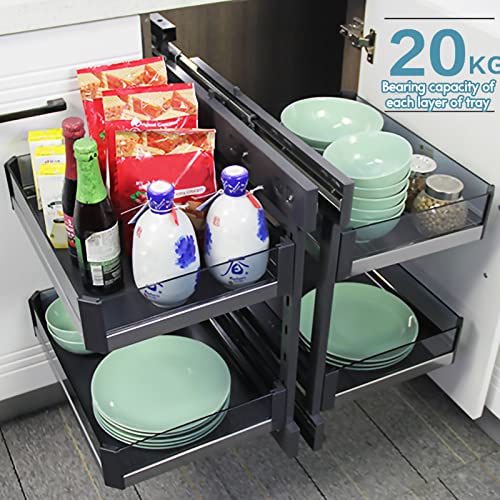 FYFUSATC Blind Corner Cabinet Pull Out Organizer, Corner Kitchen Cabinet Pull Out Storage Rack Shelf 4 Aluminium Basket Corner Optimizer Pull Out Completely, Left Or Right Handed Open