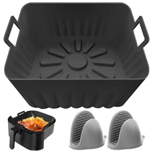 square air fryer liners silicone, 9 in 6 to 10 qt food grade reusable heat resistant silicone air fryer bowls inserts baskets pots accessories for cosori instant vortex air fryer oven microwave