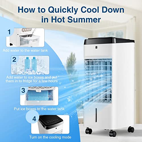 Evaporative Air Conditioners,3-in-1 Portable Fan with 3 Modes,1 Gal Detachable Water Tank w/ 12H Timer, 70° Oscillation & 20FT Remote Control & 40dB, Evaporative Cooler for Room