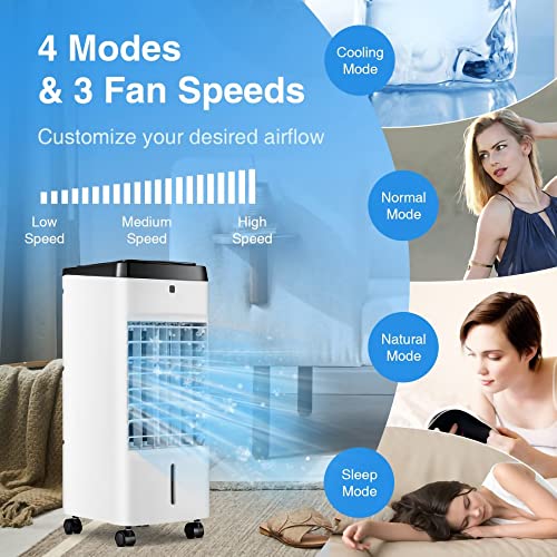 Evaporative Air Conditioners,3-in-1 Portable Fan with 3 Modes,1 Gal Detachable Water Tank w/ 12H Timer, 70° Oscillation & 20FT Remote Control & 40dB, Evaporative Cooler for Room