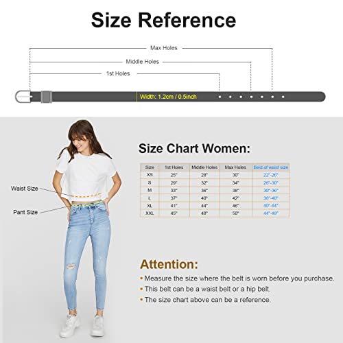 JASGOOD Women Black Skinny Leather Belt for Jeans Pants Fashion Thin PU Leather Waist Belt for Ladies Set of 3 (Black+Brown+White,Best for Waist Size 22-26 Inch)