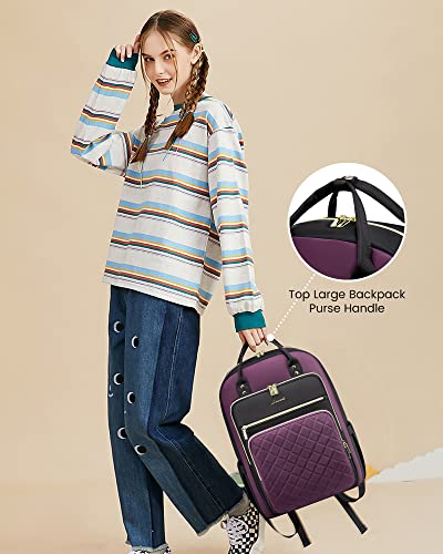 LOVEVOOK Laptop Backpack Purse for Women, 15.6" Laptop Bag for Travel with USB Port, Water Resistant Lightweight Daypacks for College Work Business, Nurse Teacher Computer Bags, Purple Black