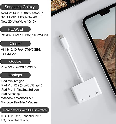 Headphone Splitter for iPad, Dual Headphone Adapter for iPad,USB-C Headphone Splitter with 60W Fast Charging for iPad Pro, Samsung Galaxy, Pixel, HTC, Huawei.