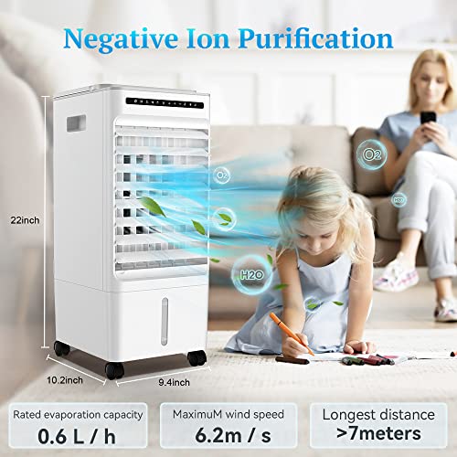 Portable Air Conditioners, 4 in 1 Air Conditioner Portable for Room, 5L Evaporative Air Cooler with 3 Modes & 3 Speeds, 1-7 Hours Timer, Portable AC with Remote Control