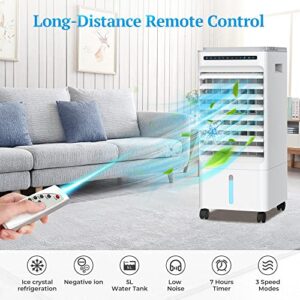 Portable Air Conditioners, 4 in 1 Air Conditioner Portable for Room, 5L Evaporative Air Cooler with 3 Modes & 3 Speeds, 1-7 Hours Timer, Portable AC with Remote Control