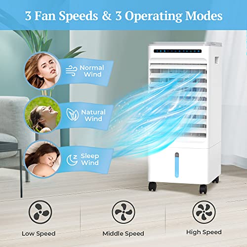 Portable Air Conditioners, 4 in 1 Air Conditioner Portable for Room, 5L Evaporative Air Cooler with 3 Modes & 3 Speeds, 1-7 Hours Timer, Portable AC with Remote Control