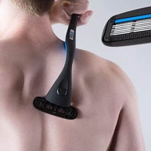 metablade back shaver for men - long handle back hair and body shavers - replaceable ultra wide blades, diy shave wet or dry