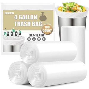 small trash bags 4 gallon - 100 count 4 gallon trash bag, small garbage bags for office bedroom bathroom trash bags, white 4 gal small trash can liners