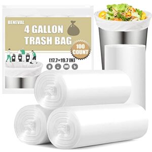 Small Trash Bags 4 Gallon - 100 Count 4 Gallon Trash Bag, Small Garbage Bags for Office Bedroom Bathroom Trash Bags, White 4 Gal Small Trash Can Liners