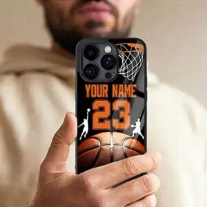 Personalized Name Number Basketball Phone Cases | iPhone 11 12 13 14 Pro Max Plus Mini Xr Xs, Samsung Note 7 8 9 10 20 S21 S22 Ultra Plus, Moto Edge 20 Pro Lite, Pixel 4 5 6 7 Pro, LG (Basketball)