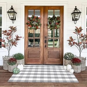 leevan cotton buffalo plaid rugs 4x6 grey checkered rug washable woven outdoor porch welcome braided door mat for layered kitchen farmhouse bathroom entryway throw carpet